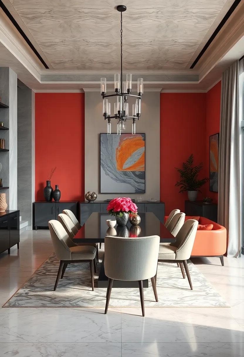 Bright Coral and Gray: A lively yet refined combination,bringing a splash of color while remaining elegant