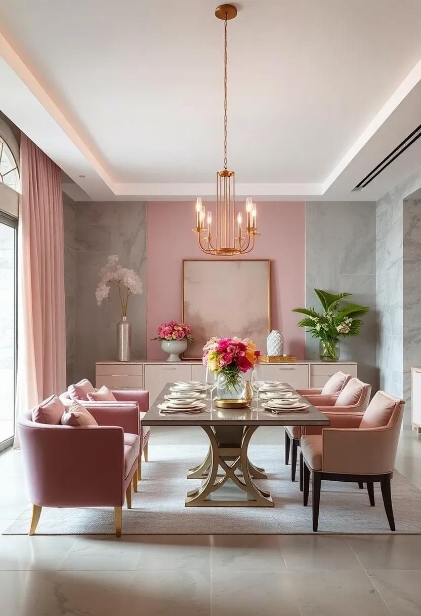 Ethereal Blush and Silver: This romantic combination is perfect for a dreamy and elegant dining space