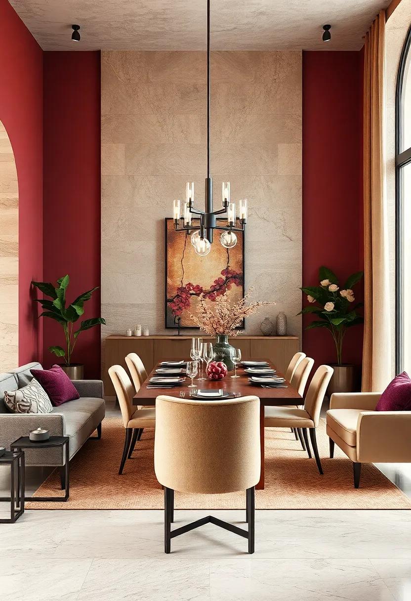 Warm Almond and Deep Plum: A cozy yet chic arrangement that brings comfort and luxury to the dining experience