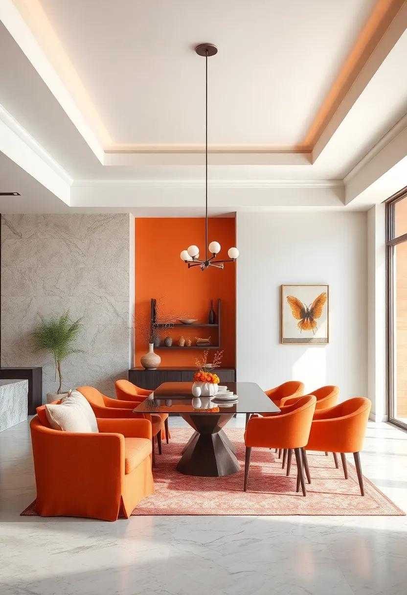 radiant Sunset Orange and Beige: Bright yet understated, this palette warms the space while keeping it inviting
