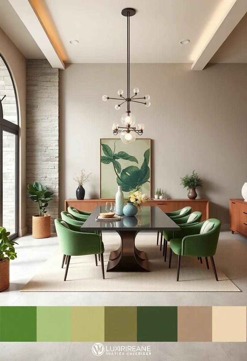 Earthy Moss Green and Ivory: This fresh palette breathes life into your dining room, promoting a connection to nature