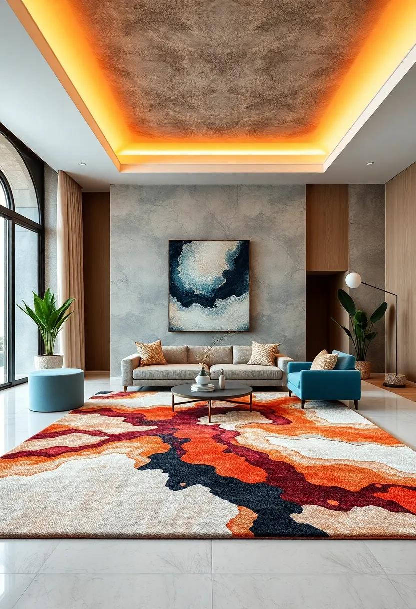 Artistic Oversized⁣ Rug: Create a statement​ with an oversized⁢ rug that‍ dominates the floor space, transforming the room into a curated canvas of art that speaks volumes about​ your personal⁣ style