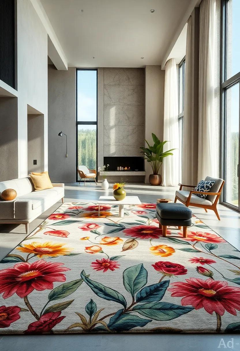 Botanical Print Area Rug: Lively floral ⁤and plant patterns breathe ⁤life into interiors, evoking a ‍sense of tranquility⁤ and bringing the outdoors inside, perfect for nature enthusiasts