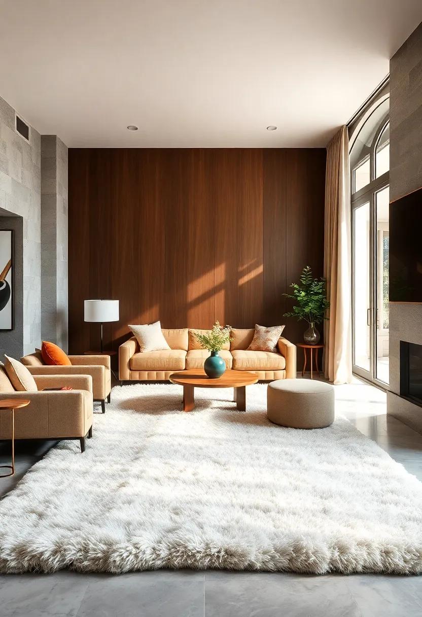 Luxurious Faux‍ Fur rug: Indulge in the‍ soft touch of ⁢faux fur without‍ compromising ethics,⁣ offering a plush ⁢feel that elevates a room's coziness with​ style