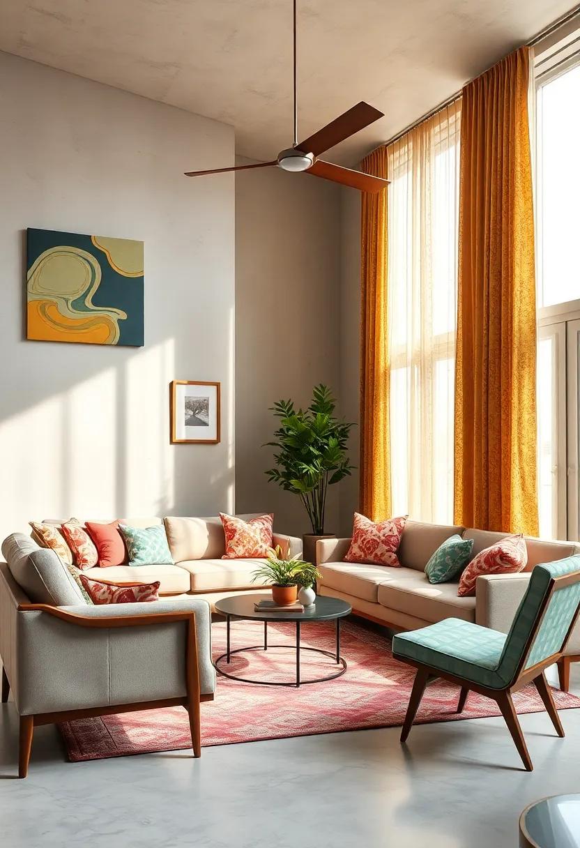 Vintage Textiles: Incorporate classic retro fabrics in throw pillows or curtains⁢ for an authentic mid-century​ vibe