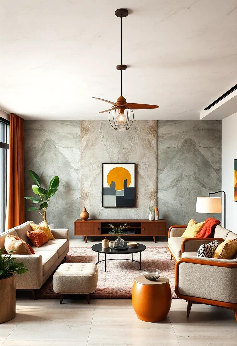 Statement Lighting Fixtures: Opt for iconic ceiling pendants or floor lamps with clean lines and sculptural shapes to illuminate the space with ‌vintage flair