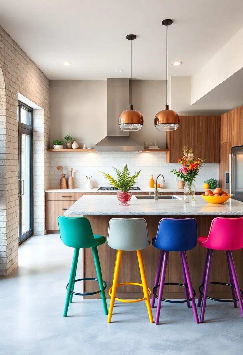 Colorful Bar Stools: Add a splash of color ⁣with fun bar stools that invite friends and​ family to gather around