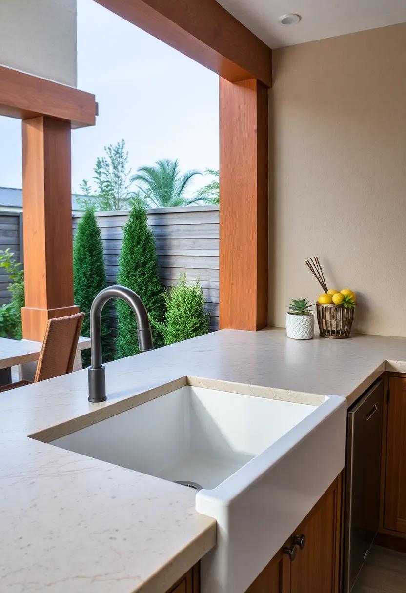 Experience the warmth ⁤of an integrated stone countertop ​and a⁣ deep farmhouse ‌sink,ideal for washing fresh produce ⁤right at your patio