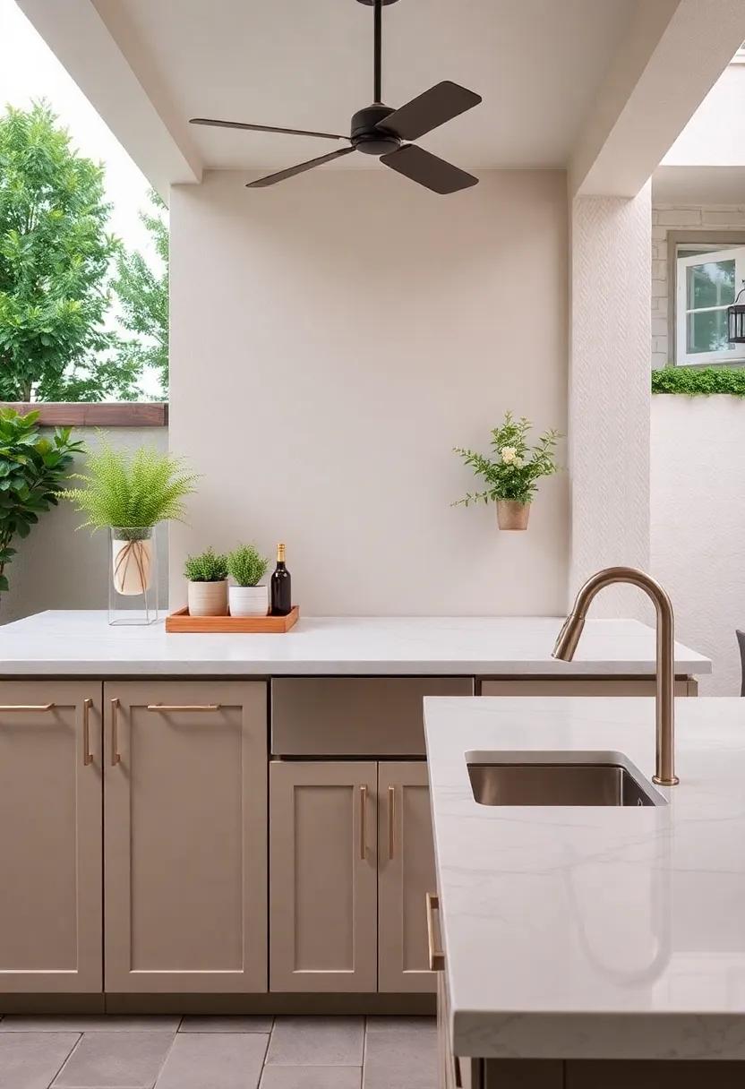 Indulge in alfresco dining with an‍ outdoor⁣ kitchen featuring​ an​ elegant ceramic sink ⁢and countertops that provide ample workspace for meal prep