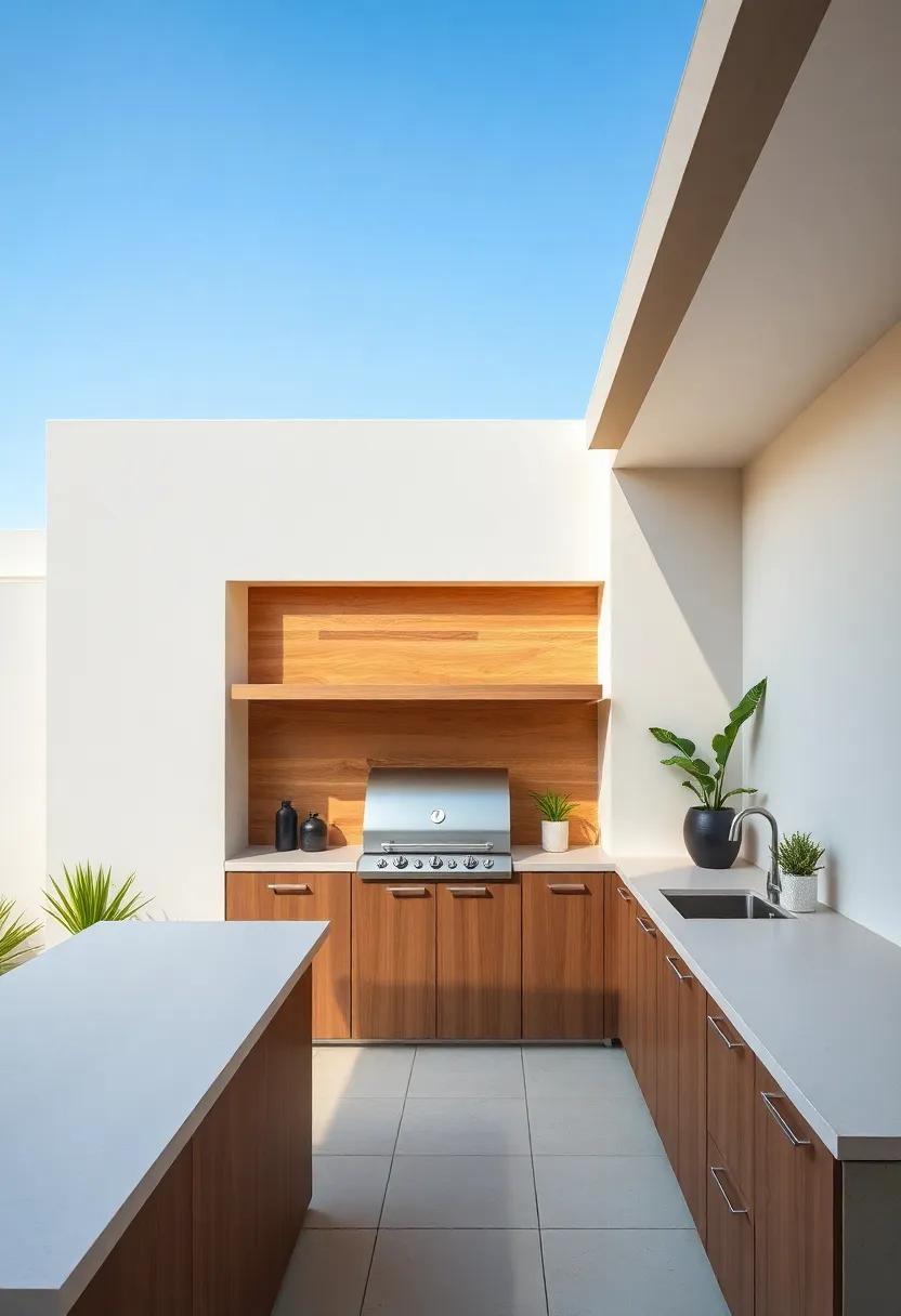 Discover a sleek, modern‌ outdoor culinary space featuring‍ a minimalist design with integrated ⁤sink and ample counter space‌ for grilling ​parties