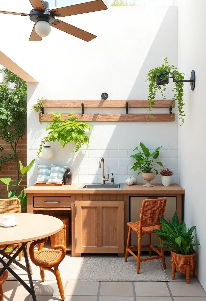 create a cozy nook with a functional patio kitchen​ that includes a compact sink, perfect for whipping up easy meals ​in a welcoming atmosphere