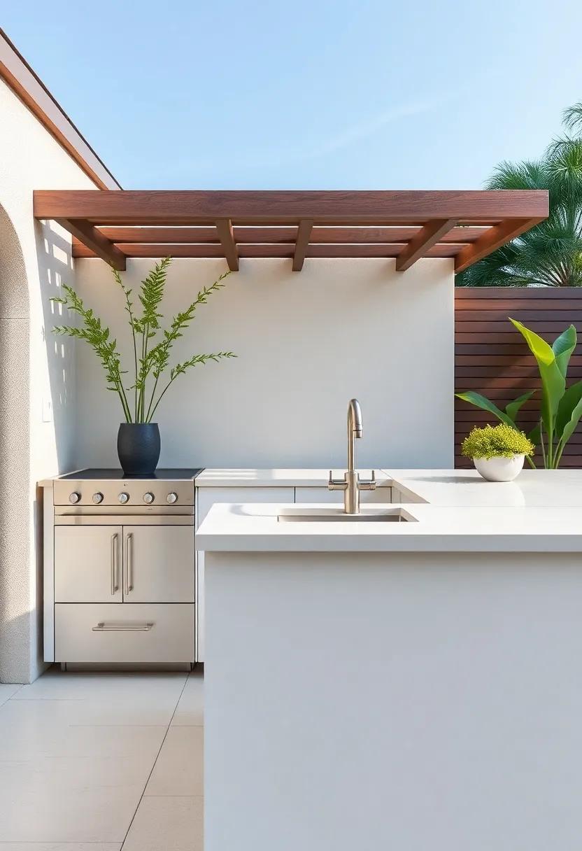 Elevate your outdoor experience with a contemporary ‍kitchen setup featuring elegant finishes and ‌a sleek sink, ideal for the modern entertainer