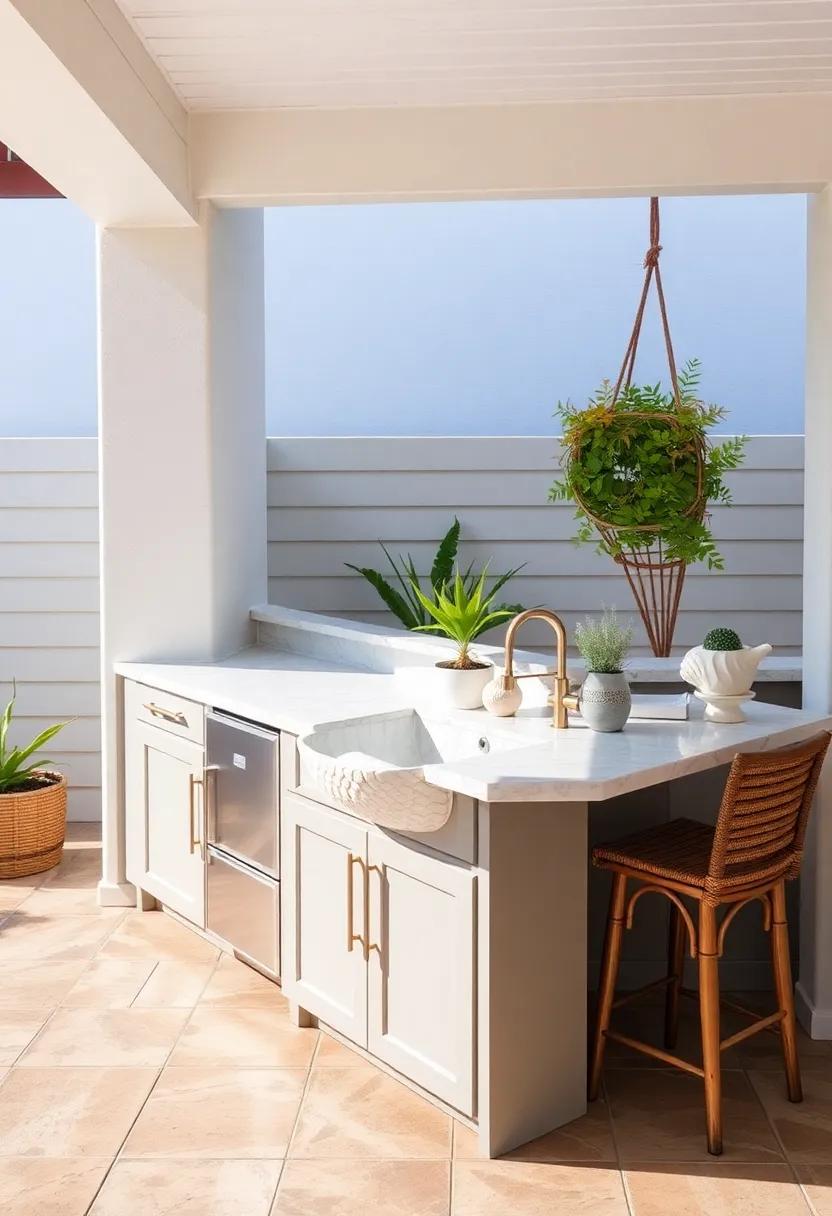 Infuse​ your patio‍ with a coastal aesthetic featuring ⁣a ⁢beachy vibe, gorgeous seashell sink, and easy-to-clean countertops​ for carefree entertaining