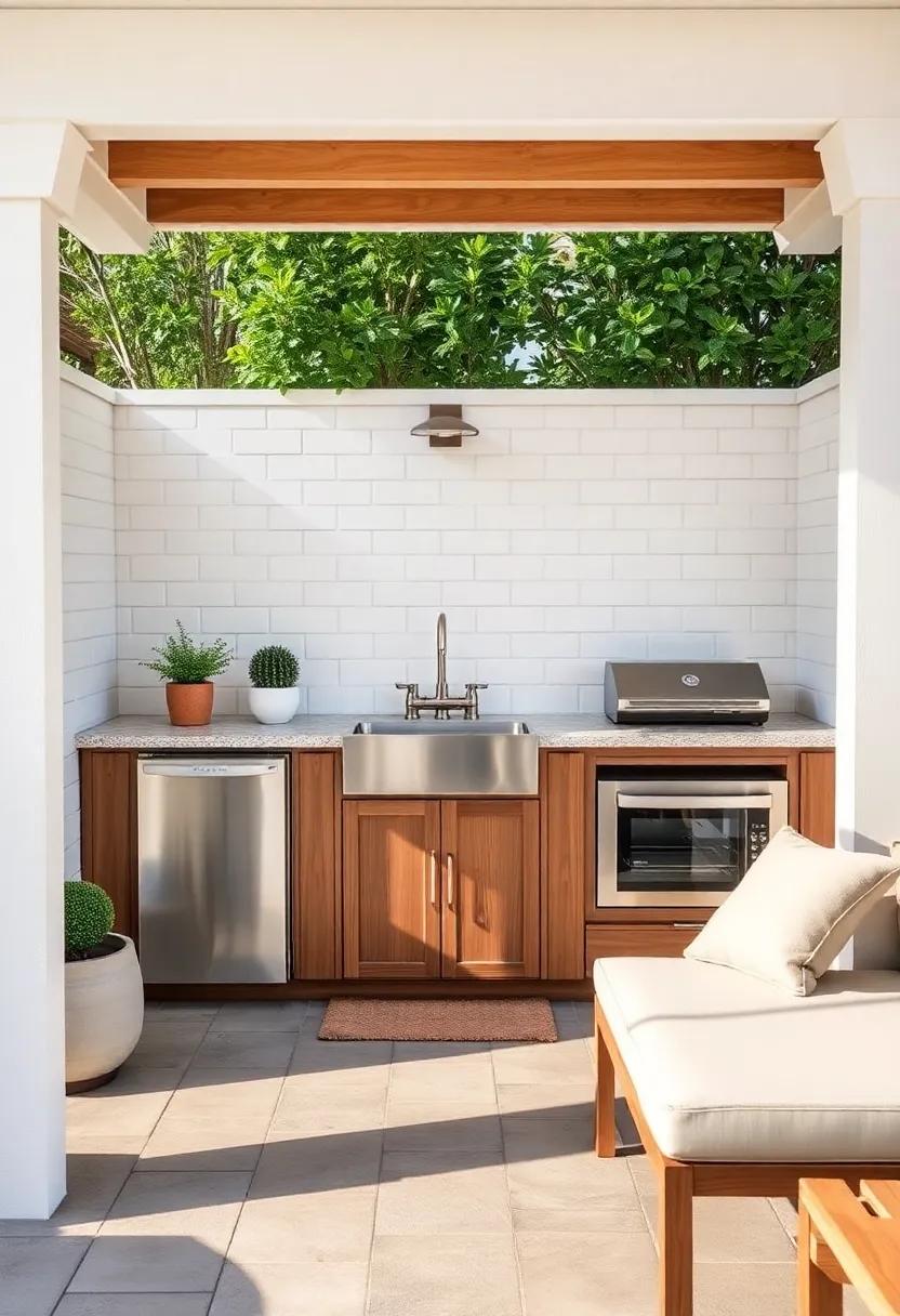 Get inspired by a‍ compact outdoor kitchen⁤ that includes ⁣a⁣ stylish sink, perfect for​ smaller‍ patios ‍without compromising​ on⁤ functionality or design
