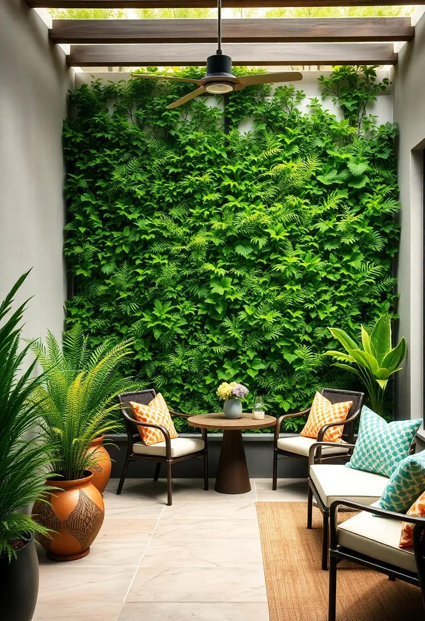 Lush Greenery:⁣ Transform ⁢your patio into⁢ a serene oasis with a vertical ⁤wall of vibrant ferns and​ ivy, providing both style and solitude