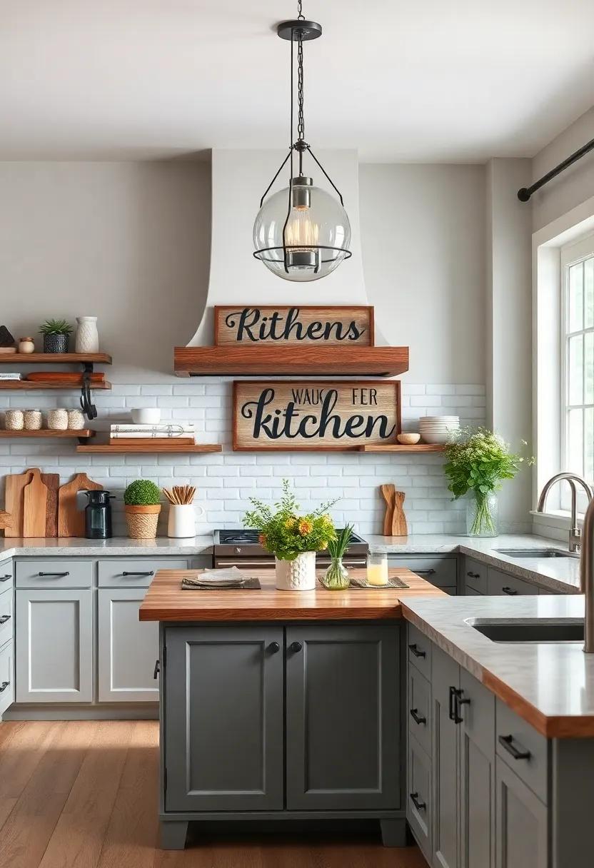Farmhouse-Style Signage: Add charm to your kitchen with hand-painted wooden signs ​featuring popular kitchen quotes‌ or meal inspirations that embody rustic elegance