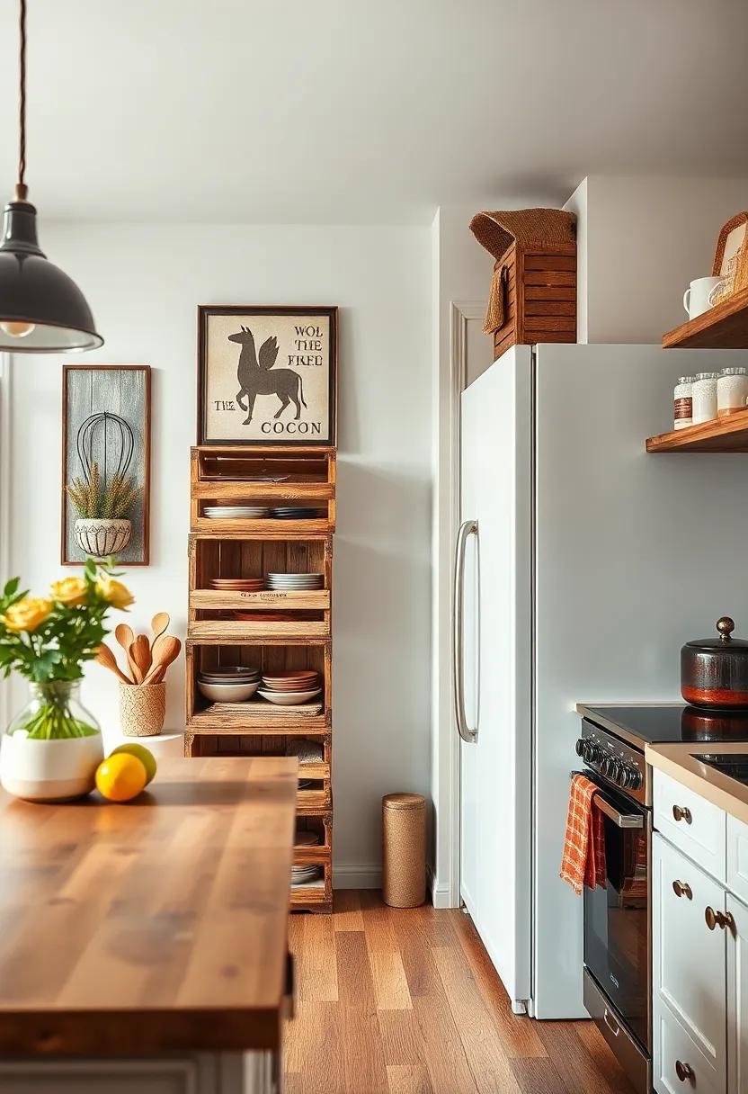 Wooden Crate ⁤Storage Solutions: Stack‍ vintage⁢ wooden crates for open storage, combining organization⁢ with an‌ inviting rustic⁤ look, perfect for⁣ smaller kitchens