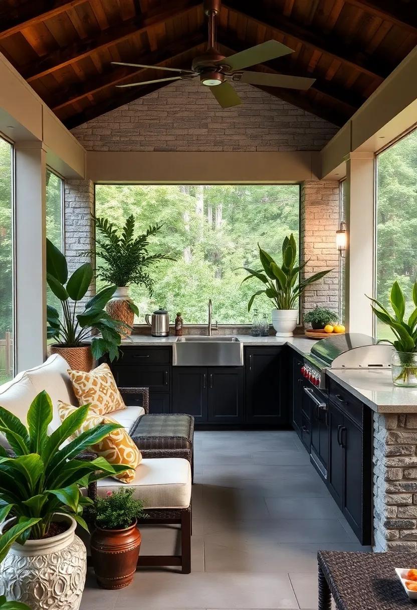 Immerse yourself‌ in nature with ​a botanical-themed screened porch that uses ⁢plant-life-inspired decor ⁤and features‌ a stylish outdoor‌ sink, blending functionality and beauty