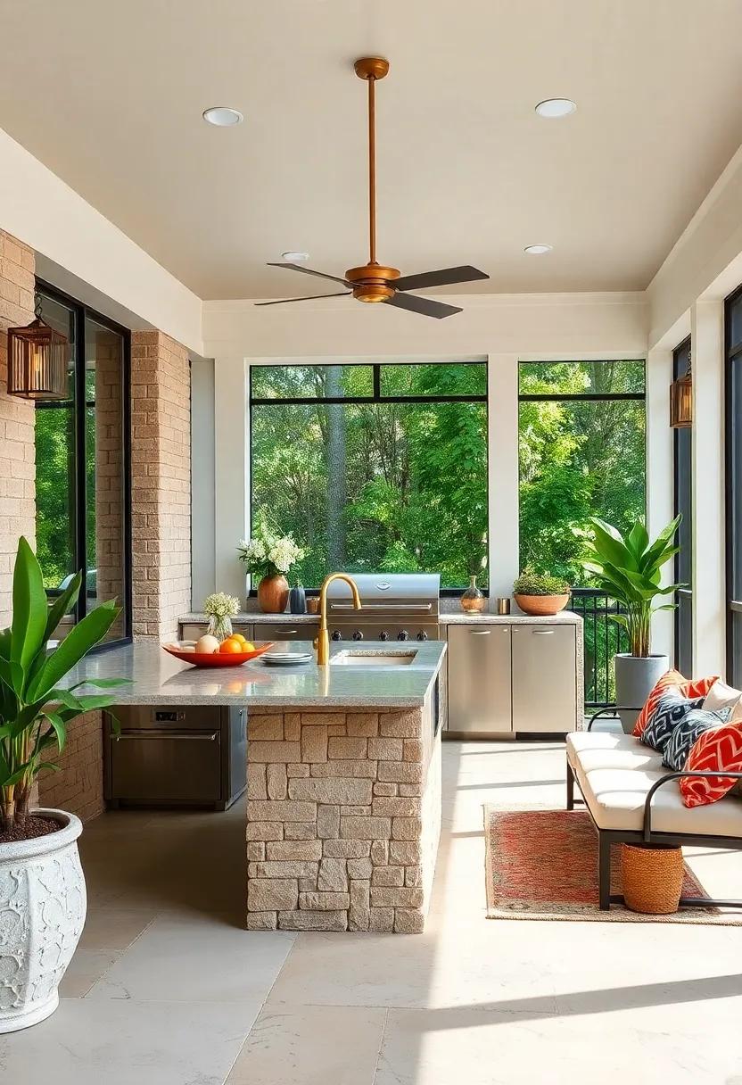 Elevate ⁣your outdoor experience in ⁤a⁤ glam-themed screened porch that features chic gold ​accents, a stunning sink,⁤ and a seamless flow between cooking and lounging for ultimate​ relaxation