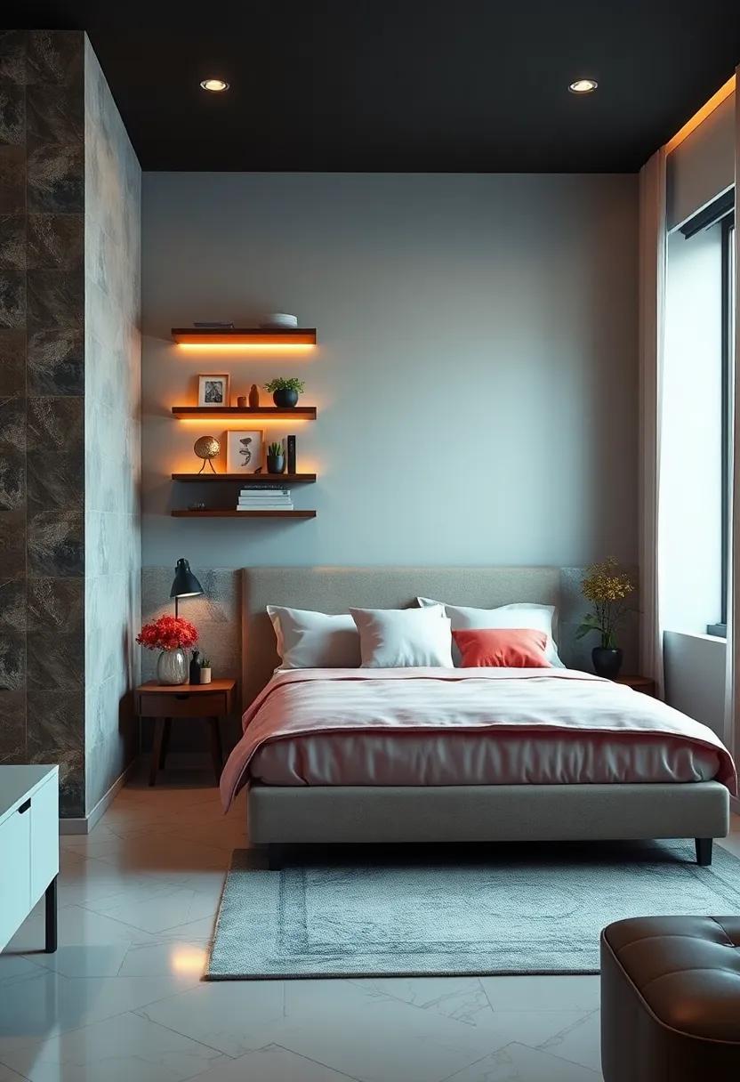 Art Deco Corner Shelving: Embrace elegance with Art Deco-inspired corner shelves, accentuating your bedroom's style with vintage flair