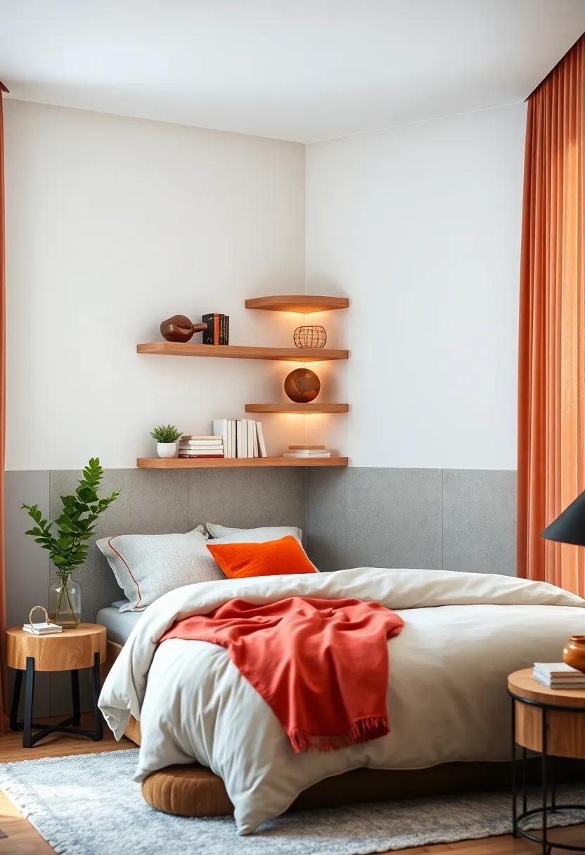 Curved Shelf Designs: Embrace soft lines with curved corner shelves that add a modern flair to your room while maximizing corners