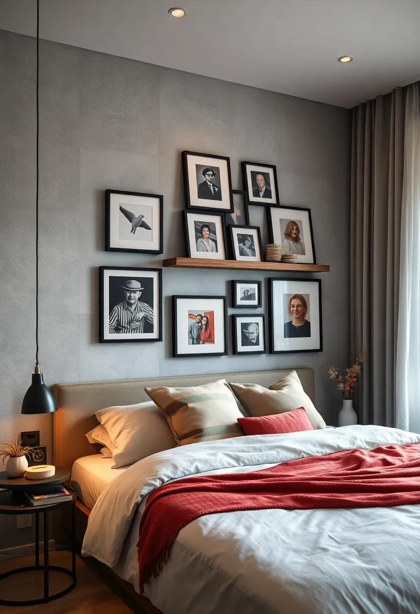 gallery Wall with Floating Frames: Mix corner shelves with floating frame displays for an artistic wall arrangement that’s both functional and visually stunning