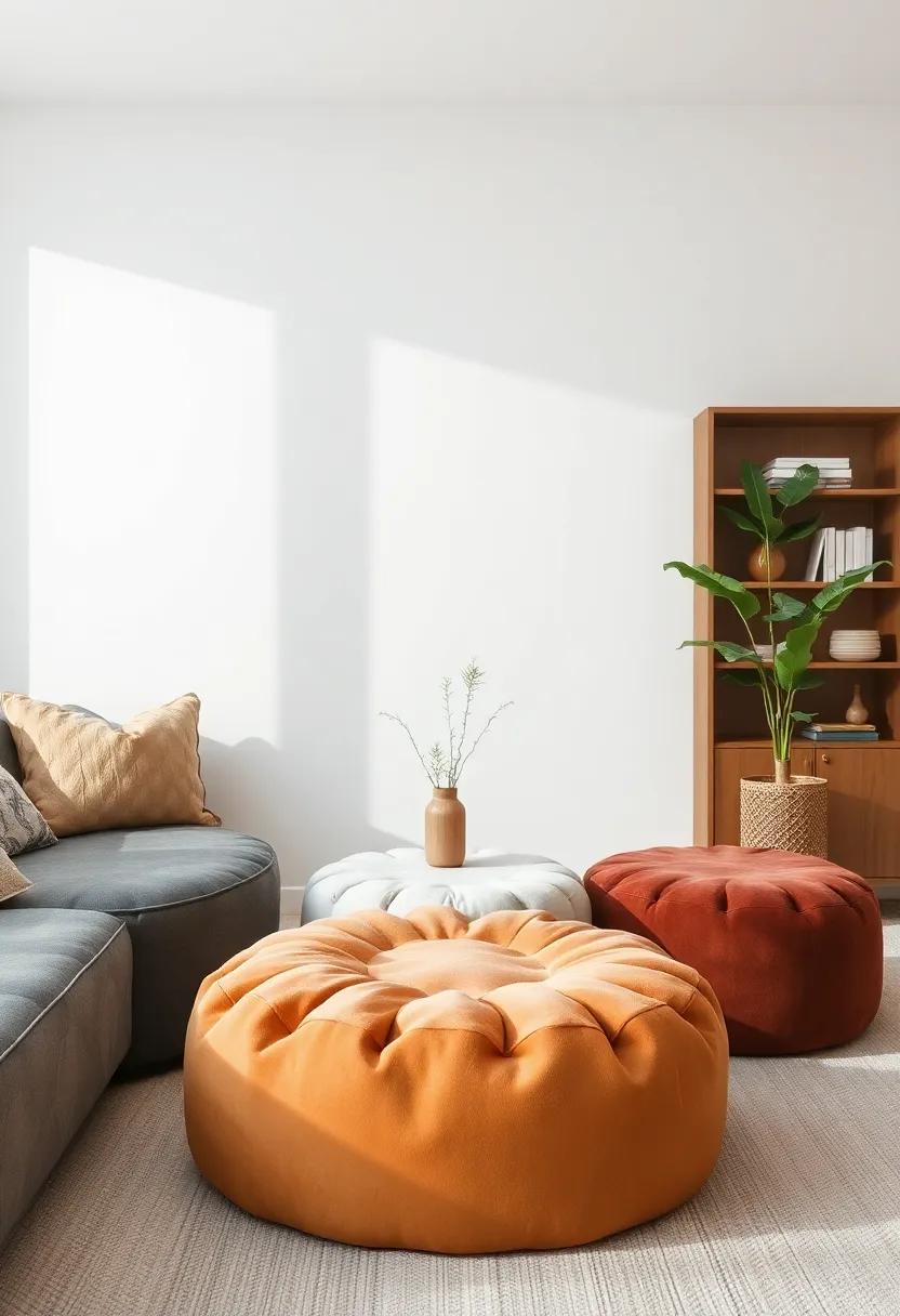 Suede ⁢Poufs: Use suede poufs as additional seating or footrests, providing a versatile and stylish ‌option ⁤for lounging in‍ your ⁣small living area