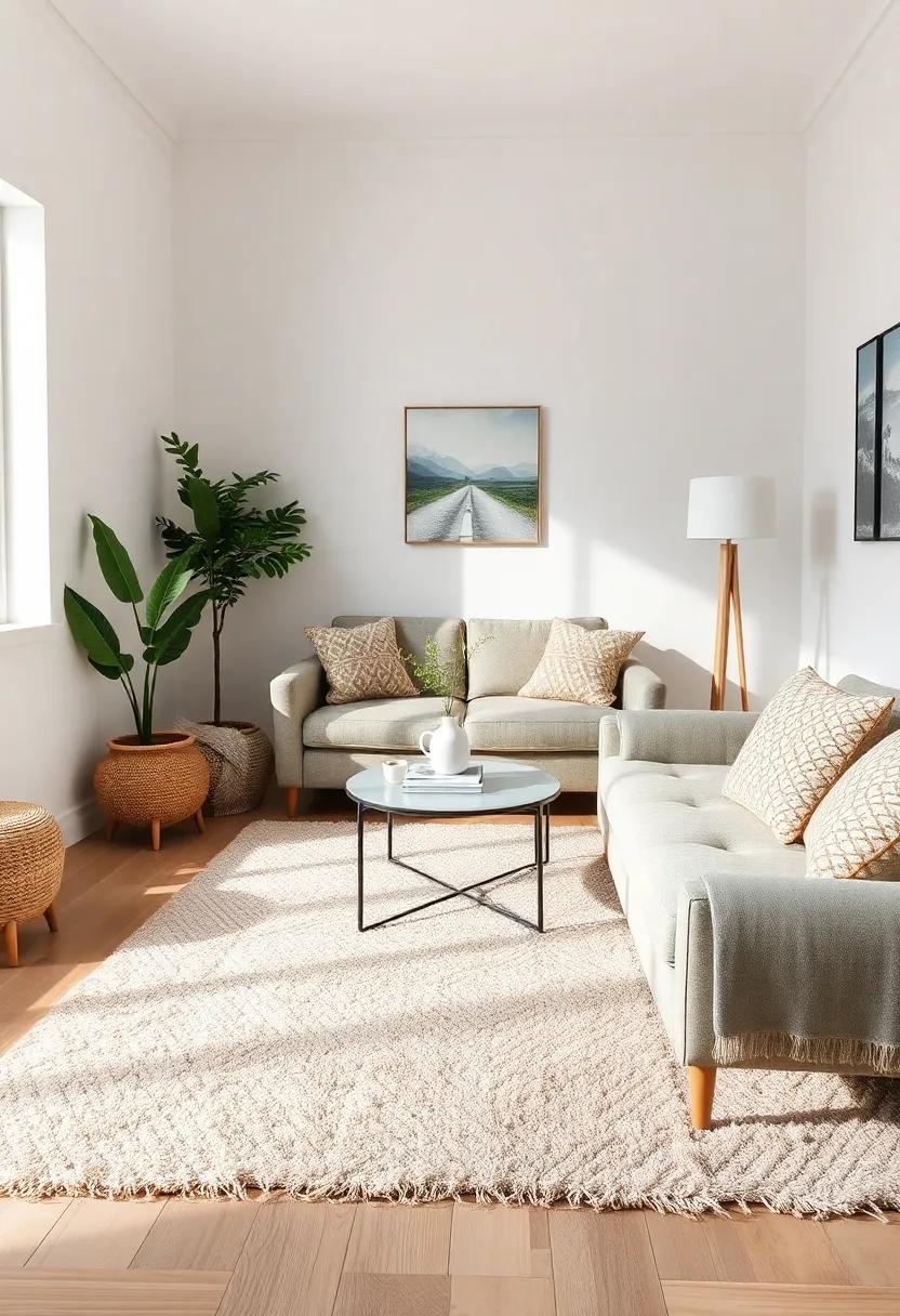 Wool Area Rugs: Layer⁤ soft wool area rugs ⁢underfoot ‌to add warmth and define ⁤your sitting area, enhancing‌ the overall⁢ tactile experience of⁤ your room