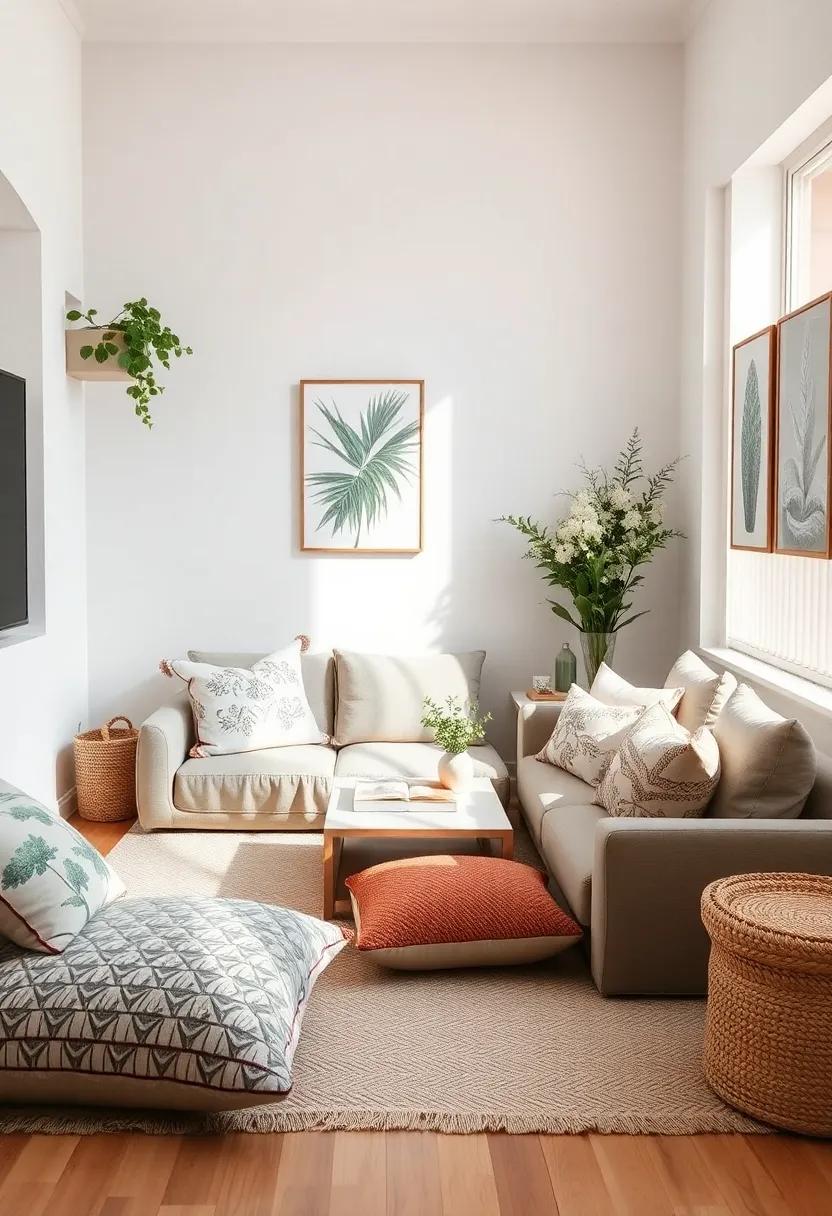 Printed Floor Cushions: Scatter printed floor cushions around ⁤your⁣ living room for casual seating that invites informal gatherings and comfort