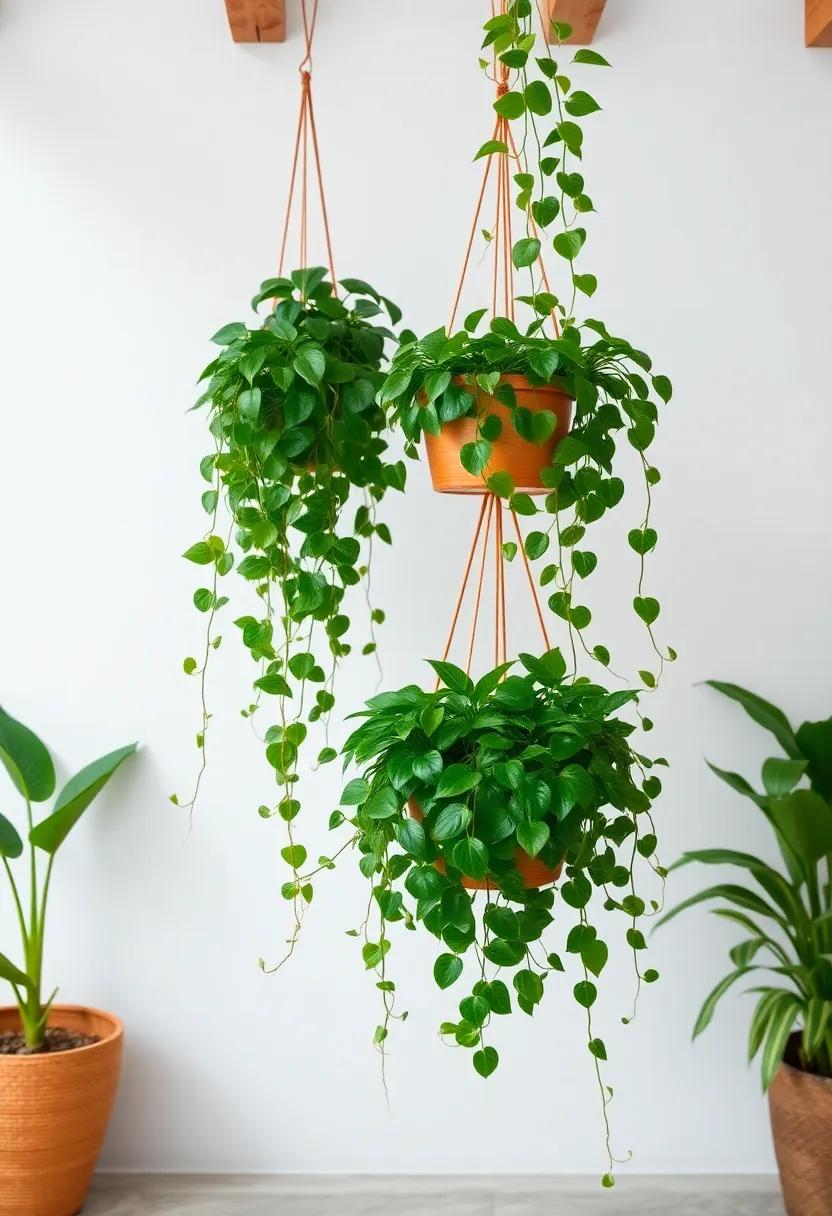 Trailing Vines:⁢ focus on trailing ‌vines like ⁢philodendrons or pothos, draping them from high hooks​ or ceiling​ beams⁤ for a lush, cascading⁣ effect that softens the space