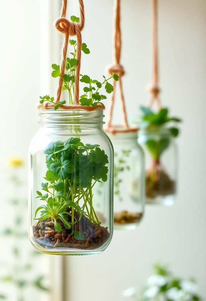 Scented Herbs in Hanging Jars: ‍use repurposed ‌glass ⁢jars hanging⁢ from jute twine,filled with aromatic herbs,for a rustic vibe while⁤ providing fresh⁣ flavor for your dishes