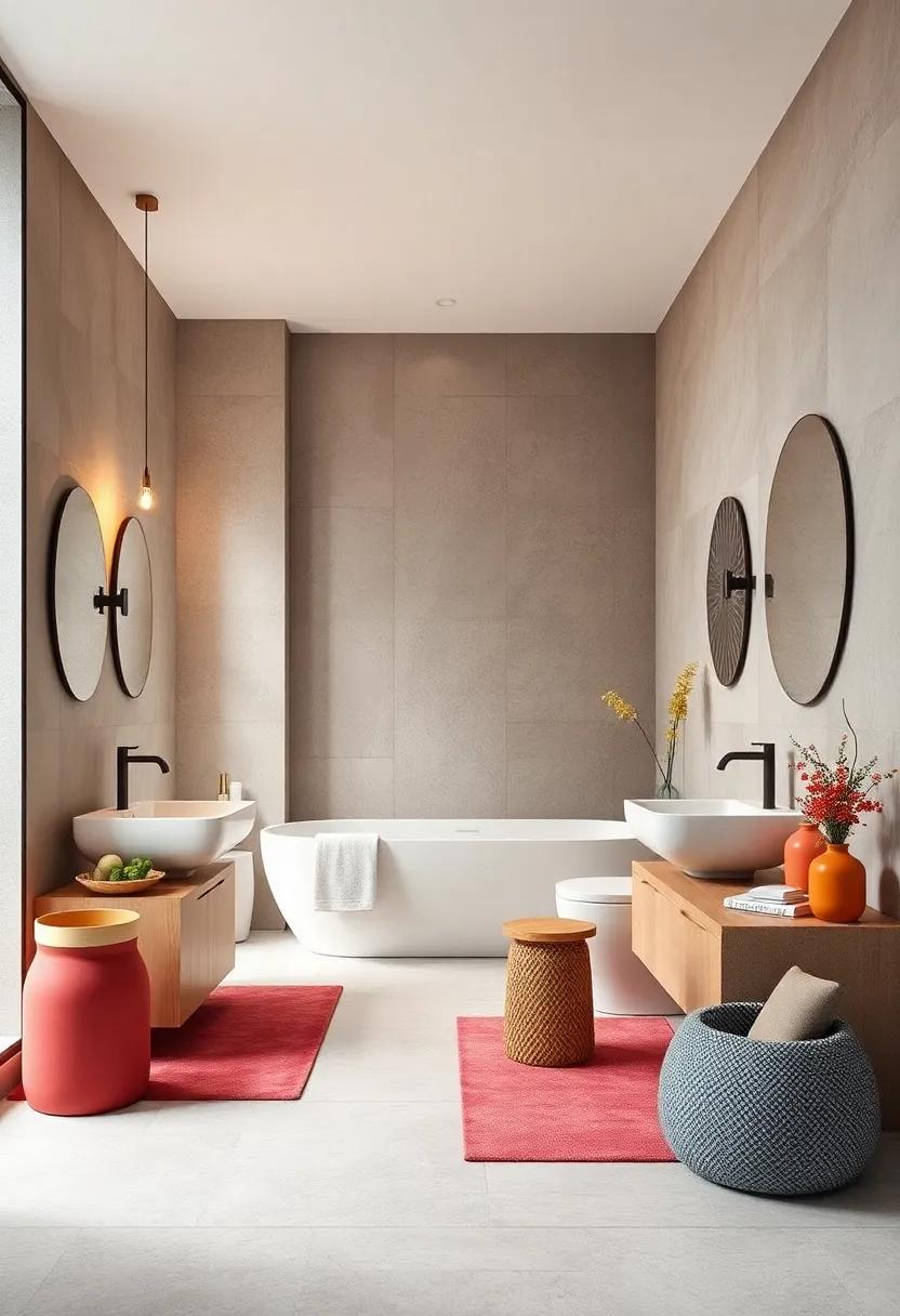 Colorful Accents: Introduce colorful accessories like rugs,bath mats,or shower curtains to inject a vibrant touch to your space