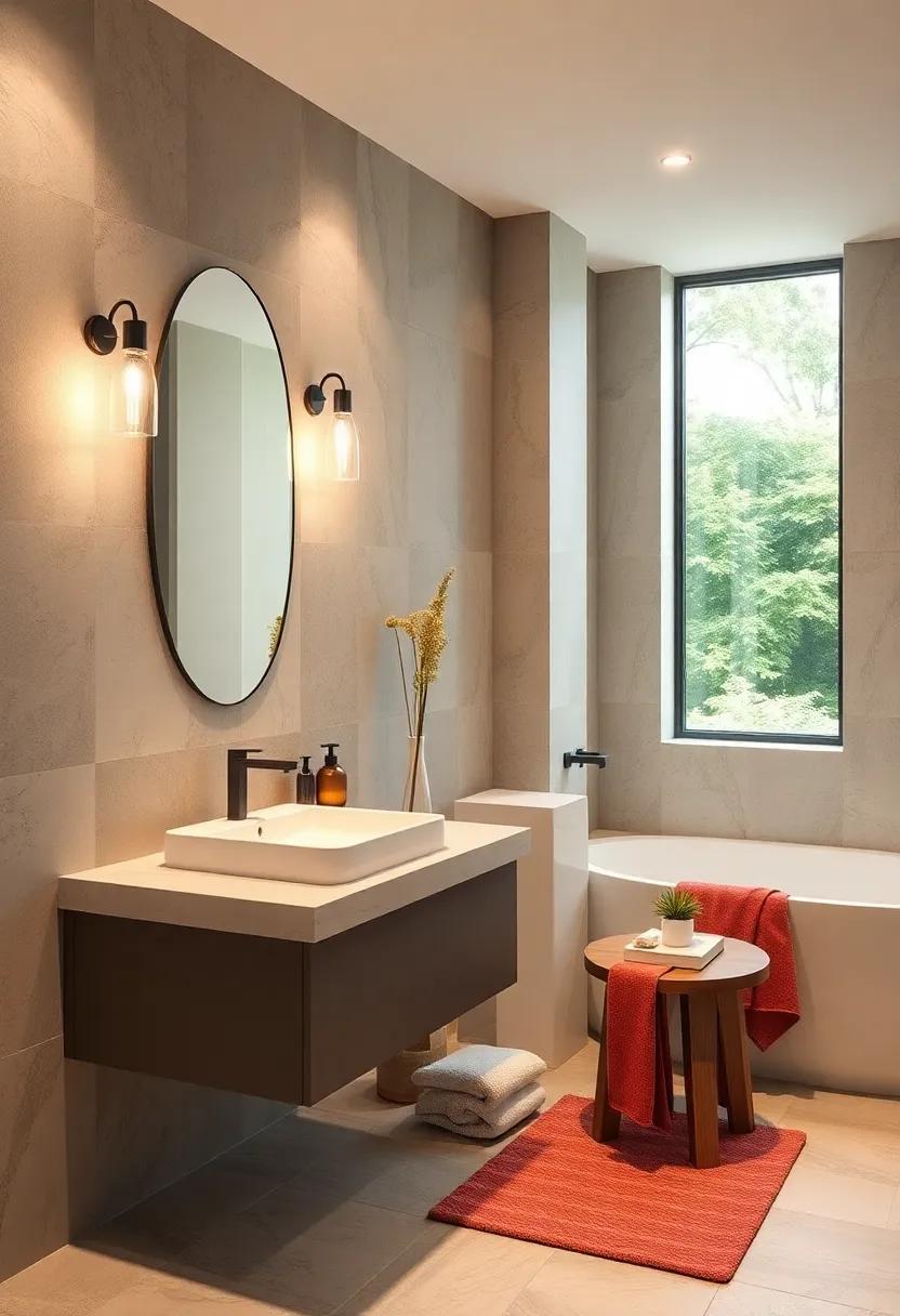 Coordinated Accessories: Use matching accessories—soap dispensers,toothbrush holders,and towels—for a cohesive look