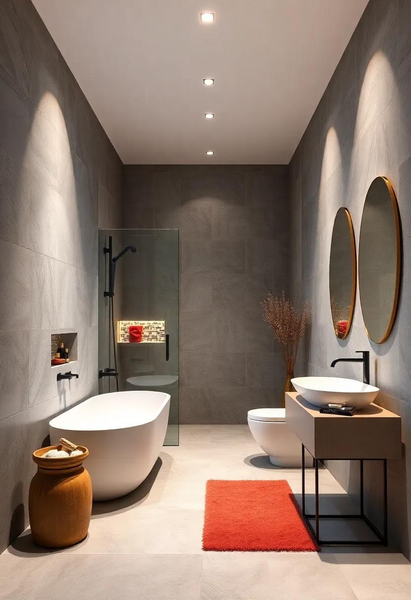 Mosaic Accents: Incorporate mosaic tiles as accents in your shower or behind the sink for an artistic yet modern touch