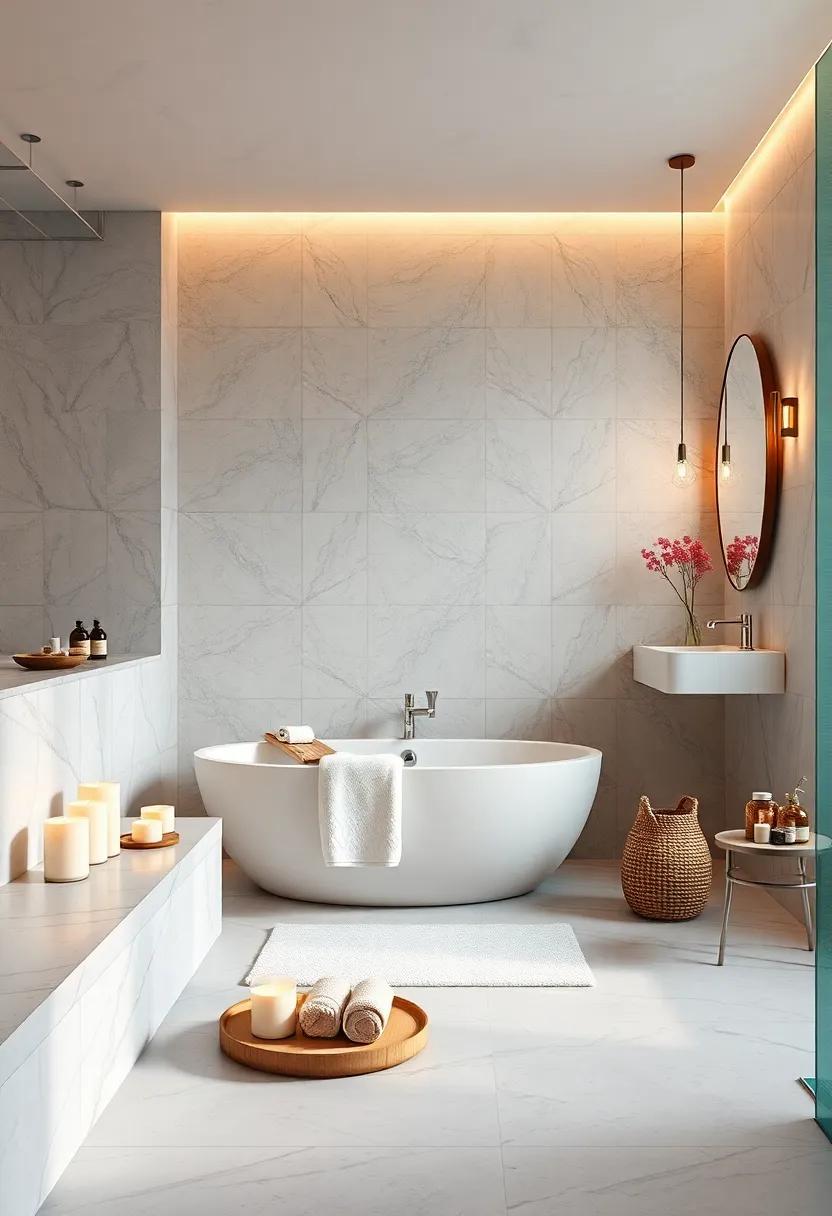 Spa-like Accessories: Invest in plush towels, scented candles, and bath accessories that elevate the daily routine to a spa experience