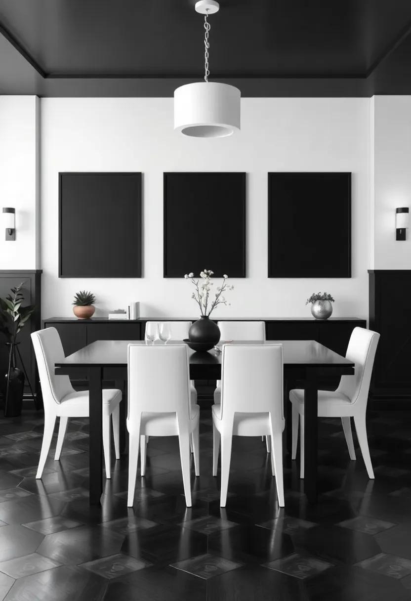 Black and White​ Chic: Opt for a‌ monochromatic palette ⁣with​ geometric patterns⁢ and ⁣statement ⁤pieces for⁢ a modern⁤ and striking dining space