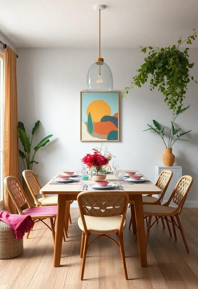 Bohemian Bliss: Layer ⁣vibrant textiles,‍ eclectic artwork, and⁢ unique tableware ‌for a free-spirited ⁢dining room filled with ⁤personality