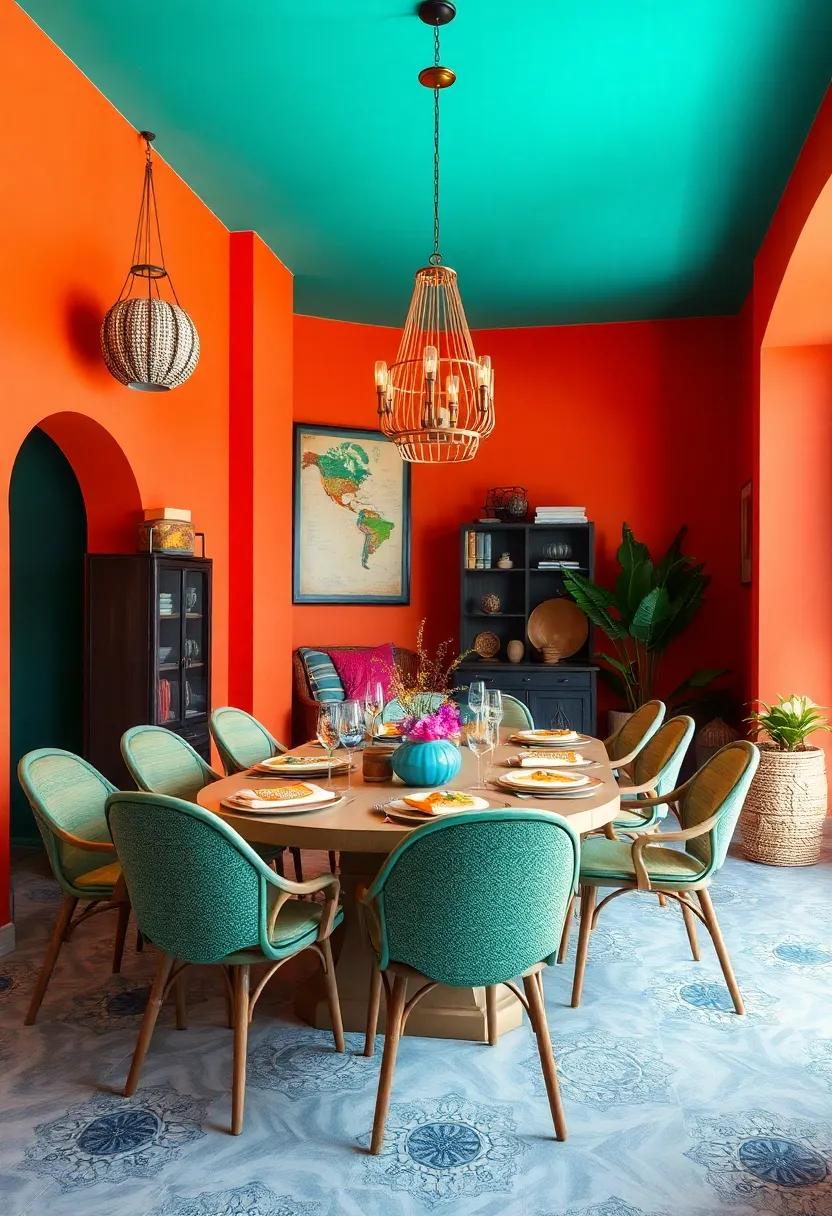Global Bazaar: Utilize vibrant colors, diverse textiles, and handcrafted decor from around the world to create a rich, worldly ‌dining experience