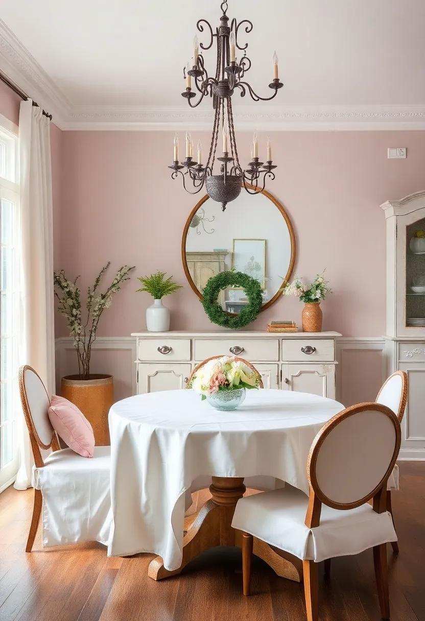 Shabby Chic Serenity: Layer​ soft fabrics, vintage finds, and ⁣distressed finishes for a ​romantic dining room​ filled with charm ⁤and ‍character