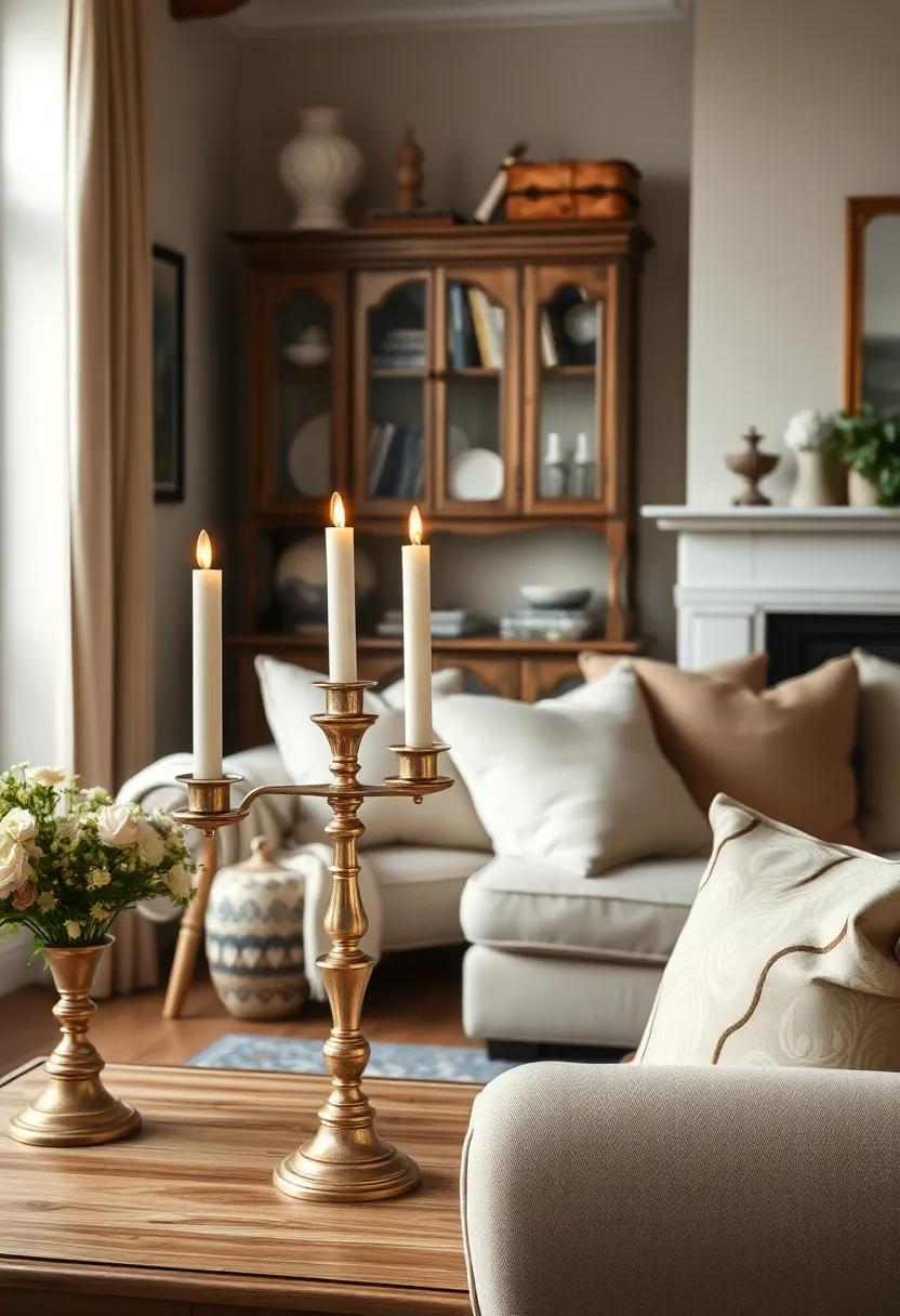 Vintage Brass Candlesticks: These elegant accents bring warmth and a romantic glow,ideal for creating a cozy atmosphere