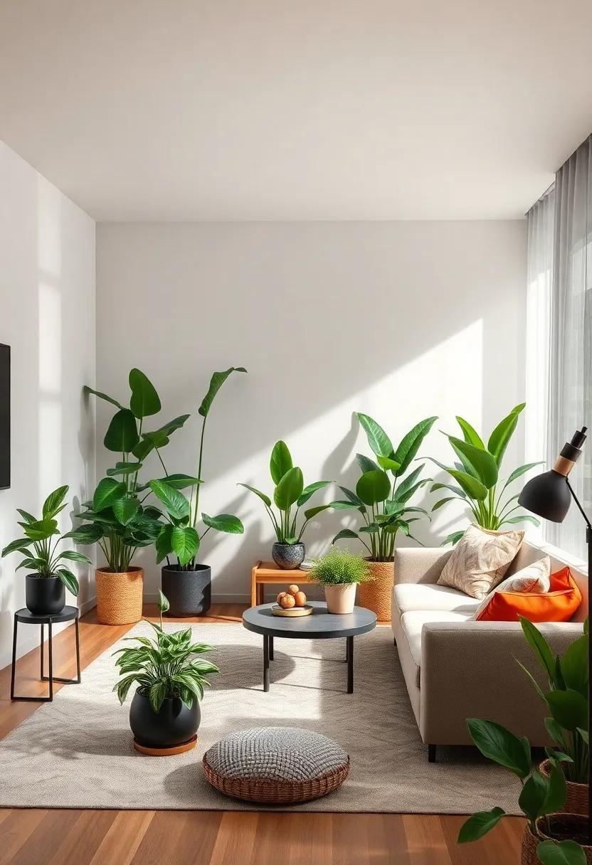 Arrange at Different Heights: Use plant stands ⁣or bookshelves to display plants at various levels, creating a dynamic and engaging ⁣visual effect in your living room