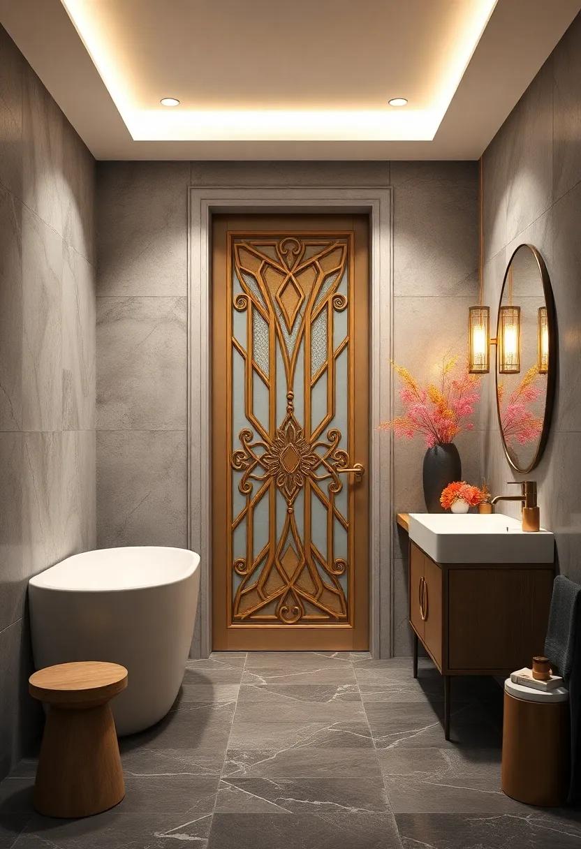 Art Deco Glamour: Channel the opulence of the Art Deco era with a door adorned with geometric patterns and gold accents, perfect for a ​vintage-inspired space