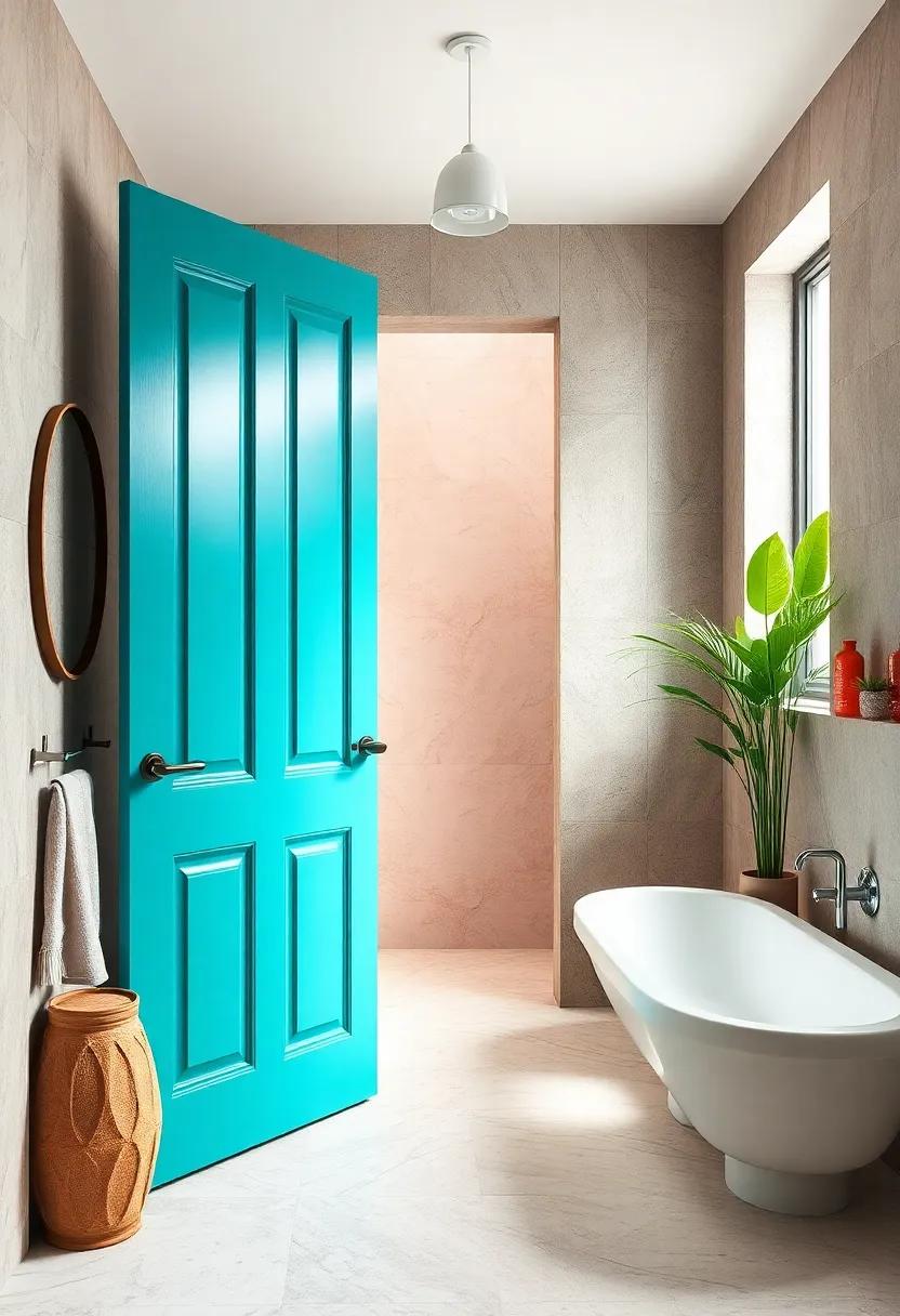 bold Color Pop:​ Choose a vibrant hue like teal or magenta for your bathroom door to create a striking focal point that energizes your space
