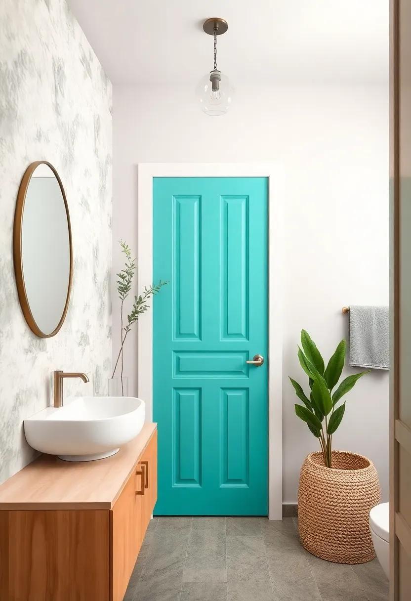 Bright ‌Painted Paneled Door: Give your bathroom a ⁢refresh with a⁣ brightly painted ​paneled door that adds a playful touch to your home's ​aesthetic
