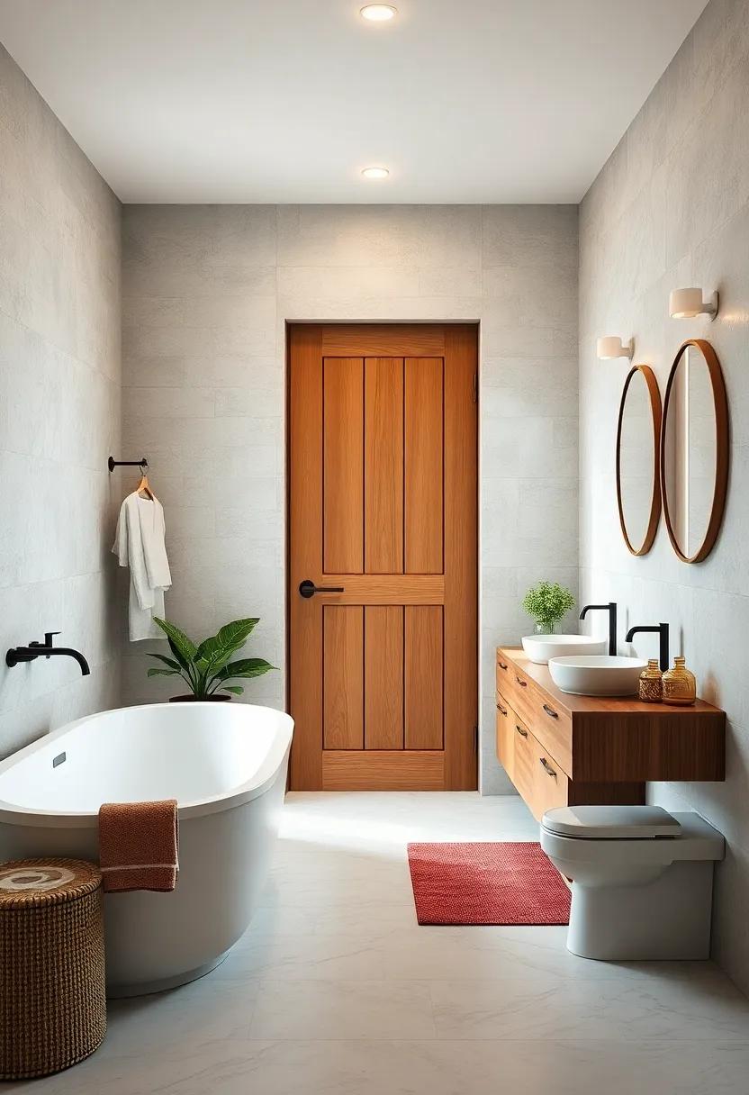 cottage-Style Plank Door: Go for a cozy cottage feel with a traditional plank door, adding warmth and character to‍ your bathroom decor