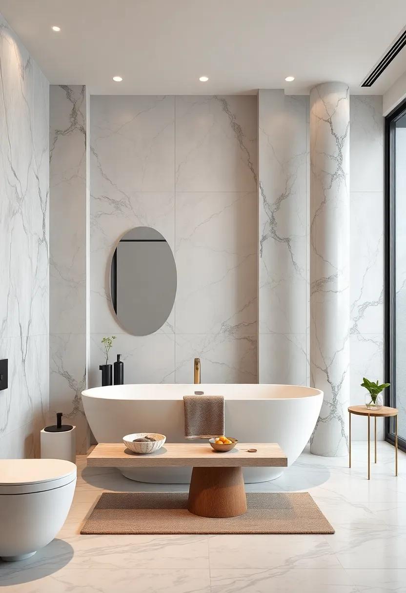 Marble Bathroom Columns: Incorporate elegant columns clad in marble to define spaces within your⁣ bathroom, providing⁢ an architectural element that embodies luxury