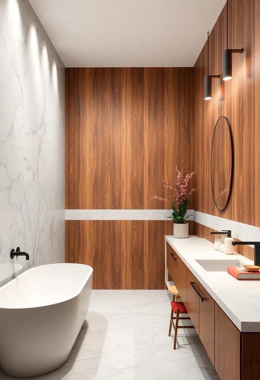 Marble Wainscoting:⁣ Combine marble with wood for a charming wainscoting effect, balancing natural elements with luxurious stone for a cozy yet upscale feel