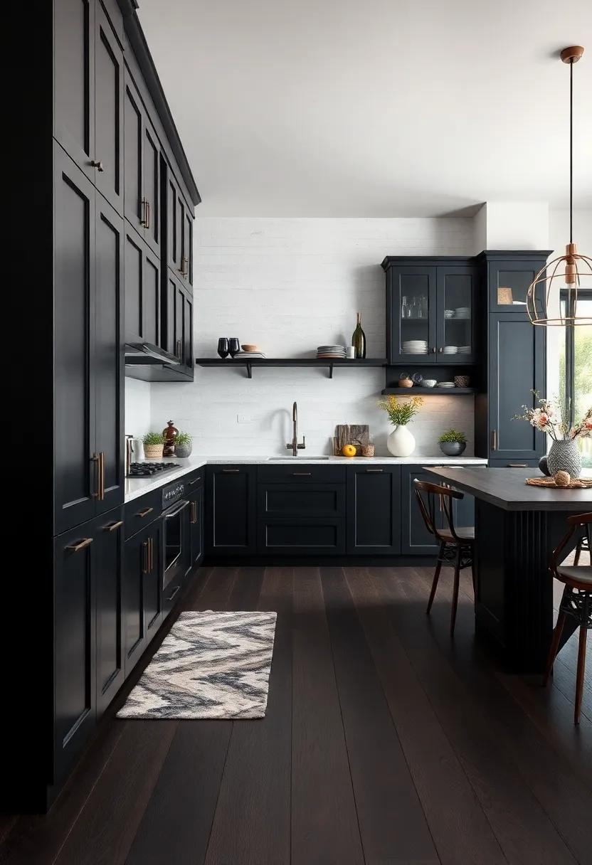 Choose a Dark Floor: Dark wood or tile flooring‍ can add sophistication, anchoring the space and allowing the cabinets to shine