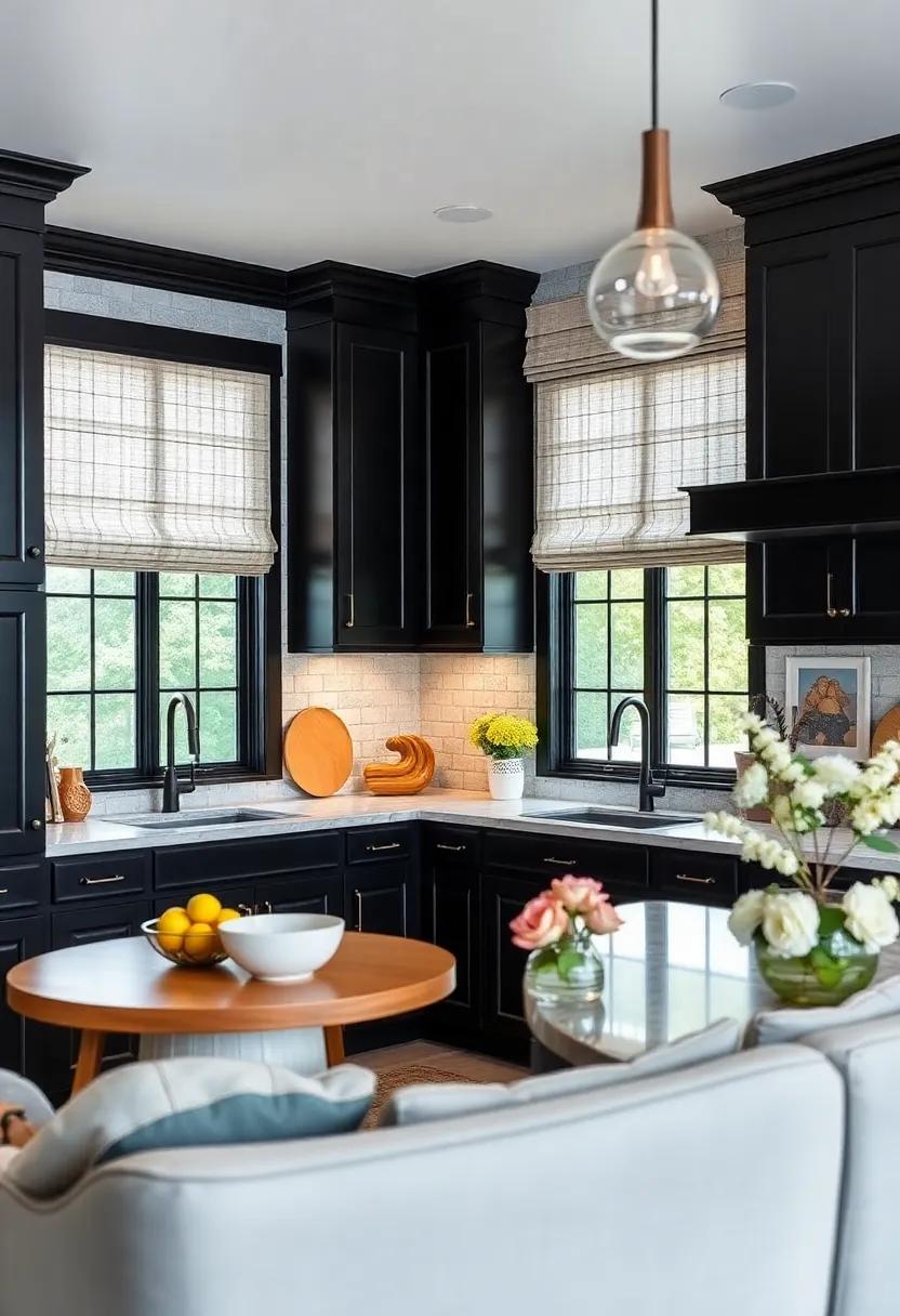 Frame⁢ the View: Select window treatments that provide light control while⁤ adding⁢ a stylish frame to the kitchen's windows alongside black cabinets