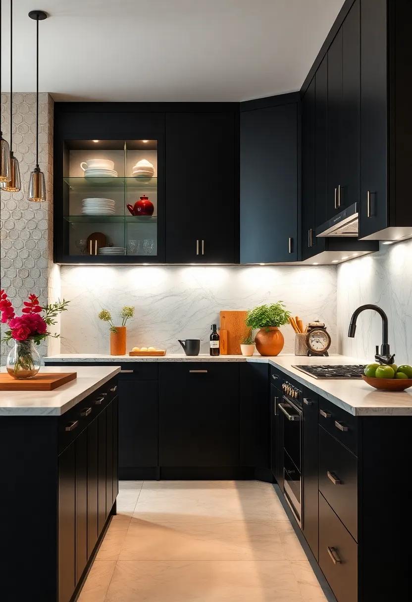 Highlight with Accent Lighting: Install under-cabinet lighting to illuminate the space and accentuate the sleek surfaces ⁣of black cabinets